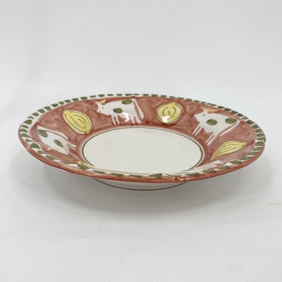 Red Cows Vietri Solimene Italy Cow Bowl 9.5" Across Wide Rim - Picture 2 of 4